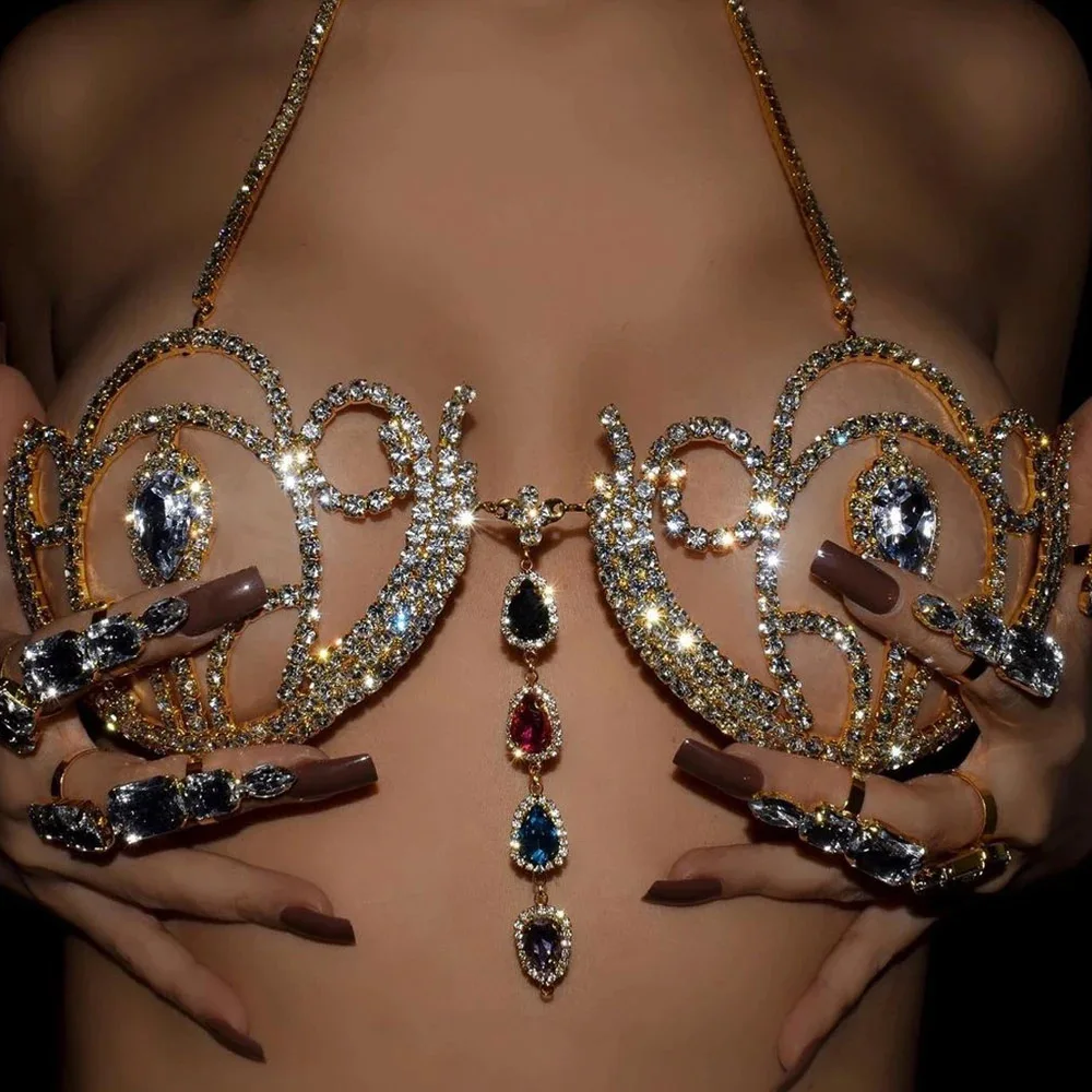 Body Jewelry Harness - 女性のための豪華なラインストーンビキニブラ,幾何学的な水滴ハーネス,ランジェリー,クリスタルチェストサポート,ボディジュエリー,ファッション
