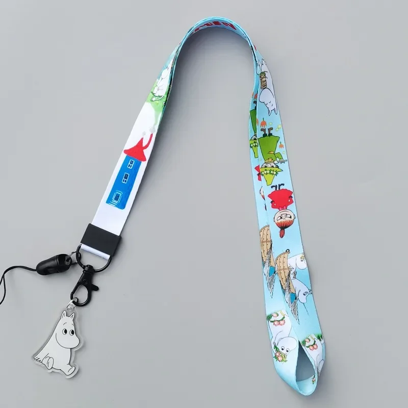 Body Jewelry Harness - ムーミンのかわいい漫画風携帯電話ネックストラップ 幅広平織りストラップ カードホルダー 熱転写プリント チェストバッジ ランヤード