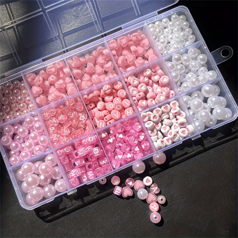 Body Jewelry Organizer - 10個入りピンクアルファベットボックス、アクリルビーズ、手作りジュエリーメイキングキット、DIY各種ジュエリーメイキングセット。