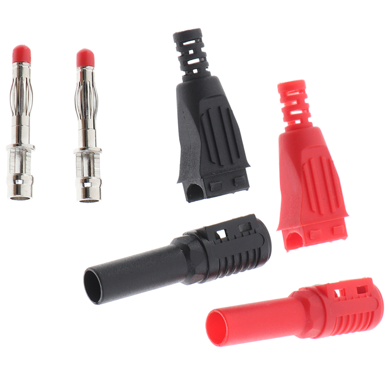 Body Jewelry 4 U - 保護シース付きバナナプラグ ユニバーサルプローブ 2個入り 赤+黒 4mm オス型