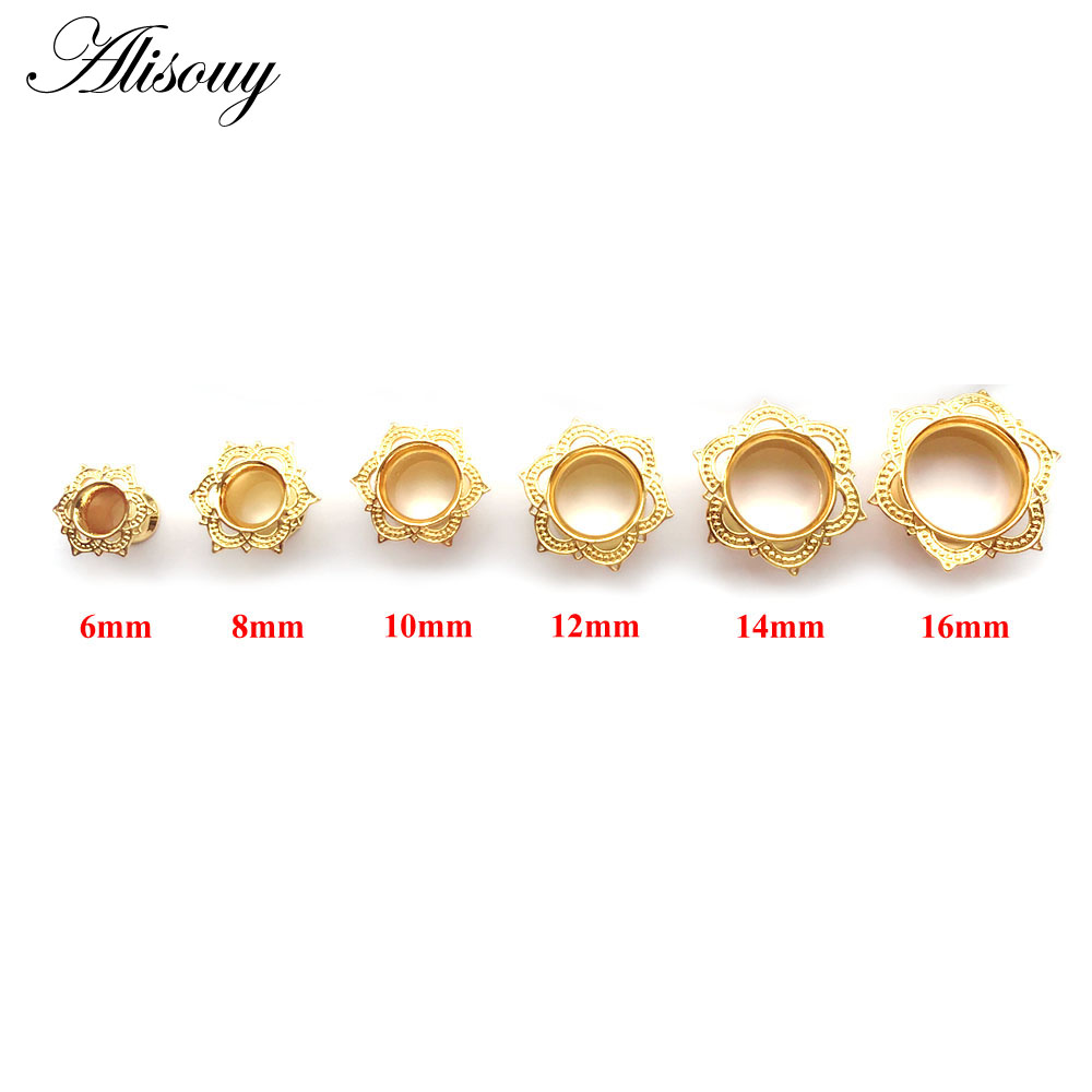 Body Jewelry Gauge To Mm - Alisouy 2 個ゴールドカラープラグ & トンネル耳ジュエリー華やかなステンレス鋼ボディピアスジュエリー耳エキスパンダーゲージ 6