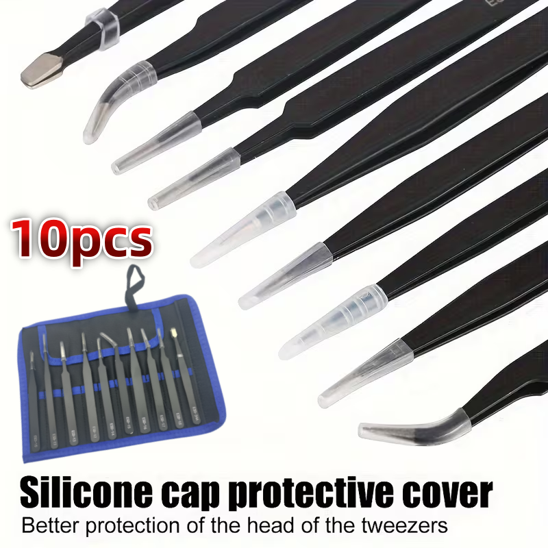 Body Jewelry Tool - 10個入りESD帯電防止ピンセットセット ステンレス製精密ピンセットキット 電子機器修理 ジュエリー ネイルアート DIYクラフト作業用