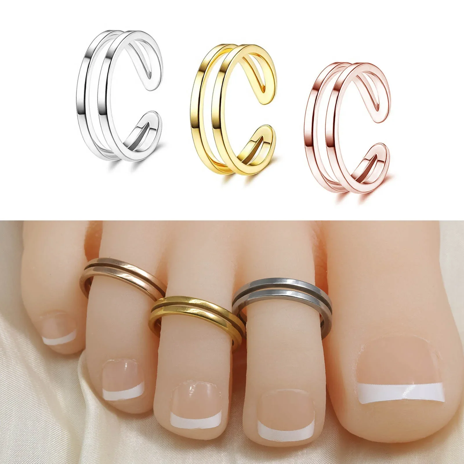 Body Jewelry Waterproof - 蓮の形をした中空のステンレス鋼のつま先リング,1ピース,3ピース,女性用,防水,低刺激性の開口部,調節可能なフットリング,夏のビーチ