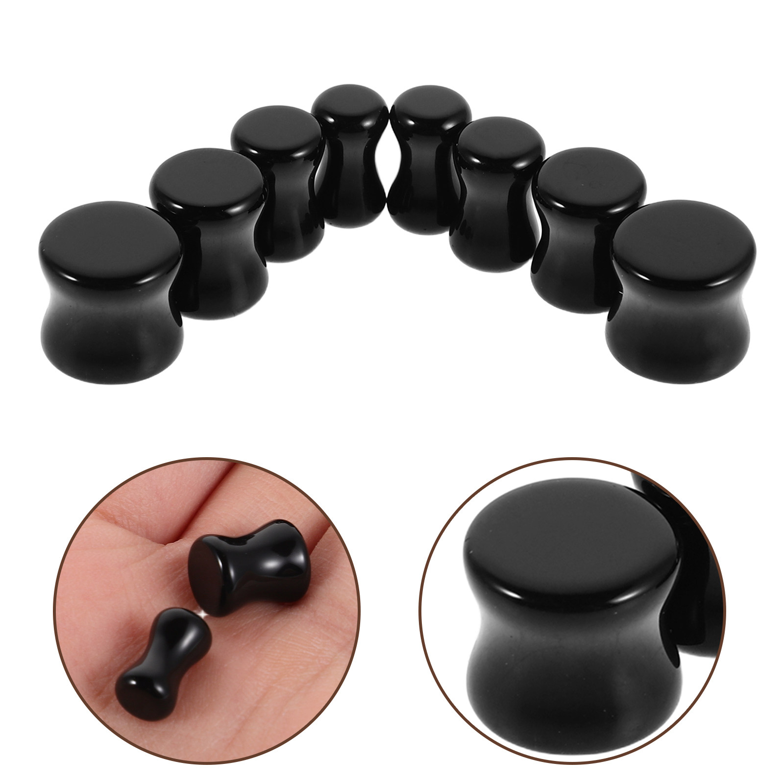 Body Jewelry Gauge To Mm - 4組のオブシディアン製イヤープラグ、滑らかな石製のトンネル型、5mm、6mm、8mm、10mmのサイズ展開。普段使いに最適な、ユニークなデザイン。