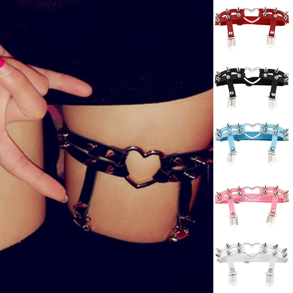 Body Jewelry Thigh Chain - Diezi-伸縮性のあるpuレザーサスペンダー,パンク,ゴシック,レザー,レッグベルト,太ももリング,ストッキング,レッグチェーン,ハーネス,ハート,ボディジュエリー