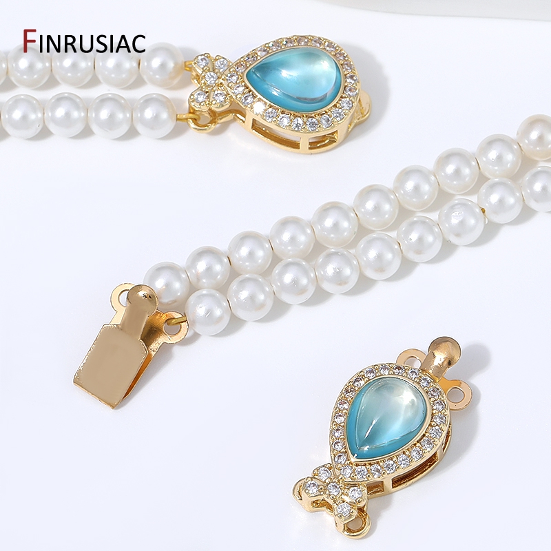 Body Jewelry Organizer - 18K金メッキ真鍮製ペアオパールボックスクラスプ、2連ジルコンインサート安全クラスプ、DIYマルチパールジュエリー製作アクセサリー用
