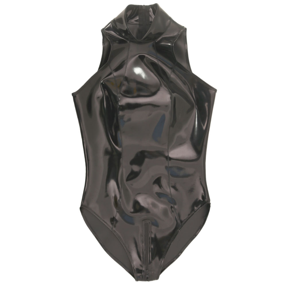 Body Jewelry Waterproof - S-4XL 両面PU水着 ノースリーブ ウェットルック PVCキャットスーツ ジッパー付きオープンクロッチ