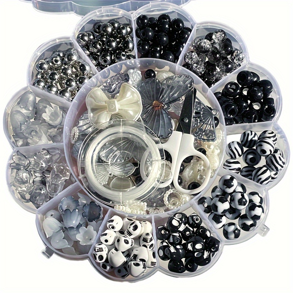 Body Jewelry Organizer - 13グリッド 120g ランダムフラワーボックスビーズ アクリル製 黒白AB玉 七色玉シリーズ