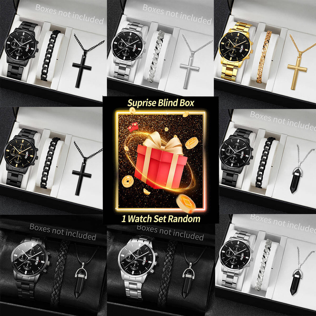 Body Jewelry Organizer - サプライズミステリーウォッチブラインドボックス-3個/セットファッションメンズカレンダークォーツ時計ジュエリーセットReloj Hombre（箱なし）