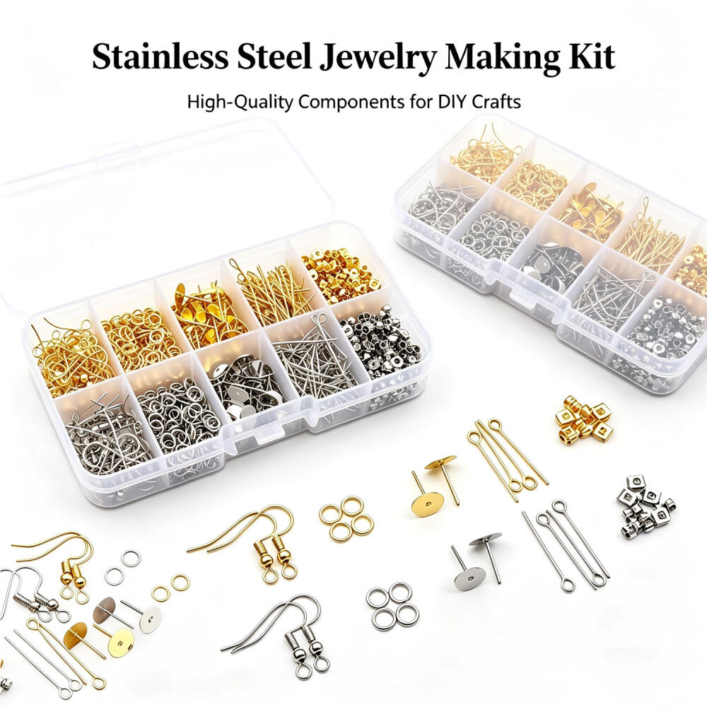 Body Jewelry Organizer - 1セットボックスイヤーフックシングルループ耳栓セット手作りDIY 9字型ジュエリーイヤリングアクセサリー材料ステンレス