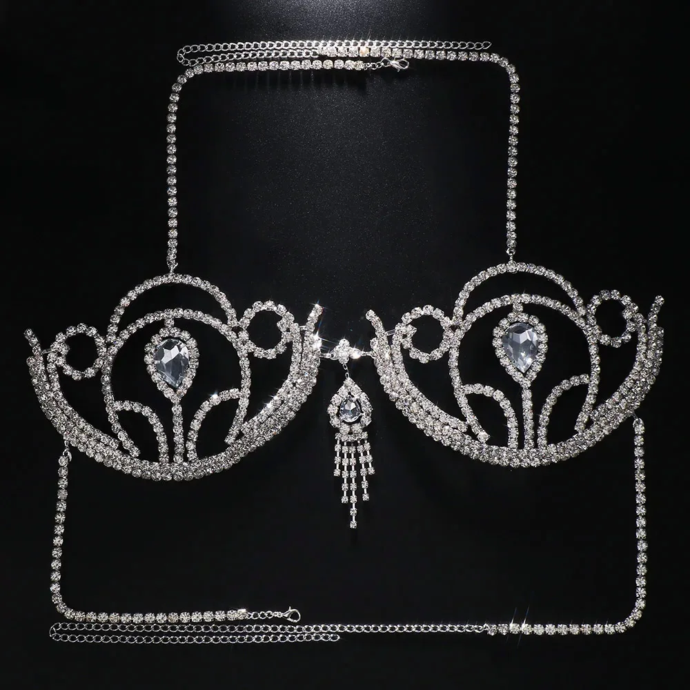 女性のための豪華なラインストーンビキニブラ,幾何学的な水滴ハ - Body Jewelry Harness のレビューと価格