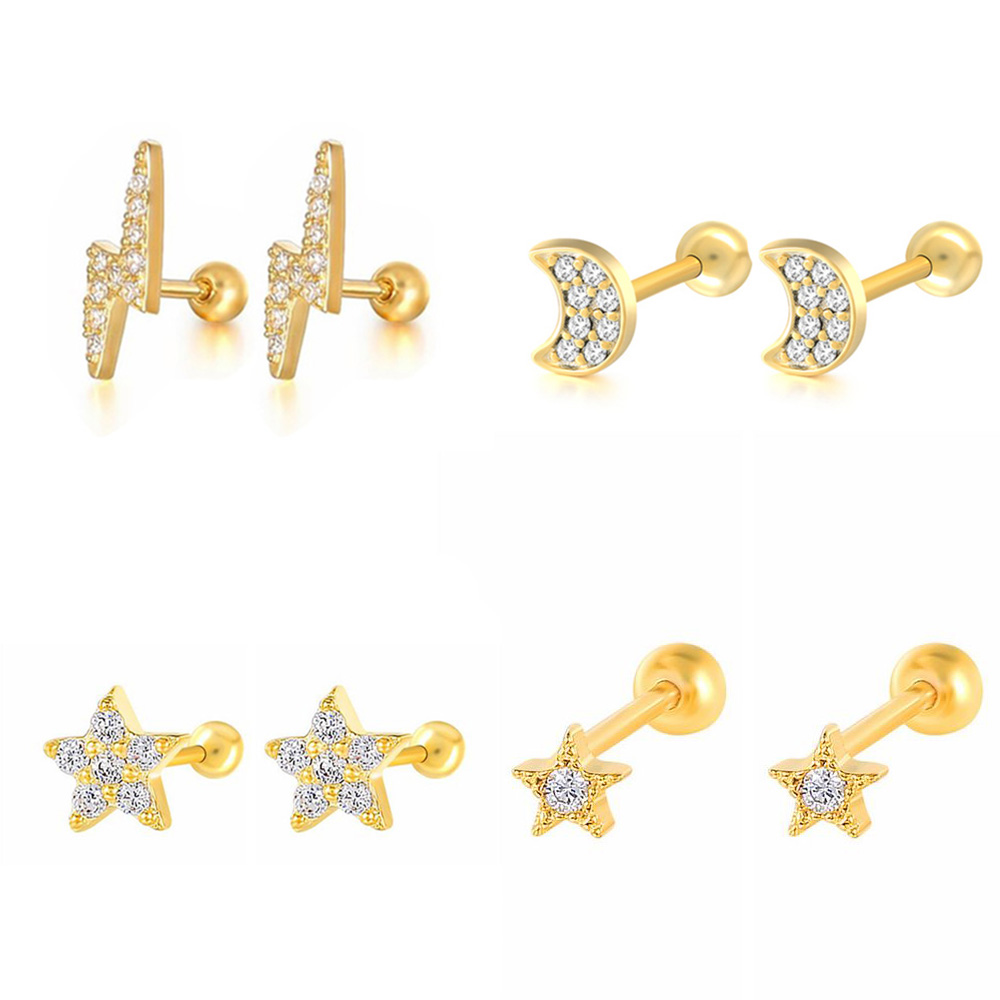 星と月のスタッドが付いたイヤリング,女性用,韓国のファッショ - Body Jewelry Flat Back のレビューと価格