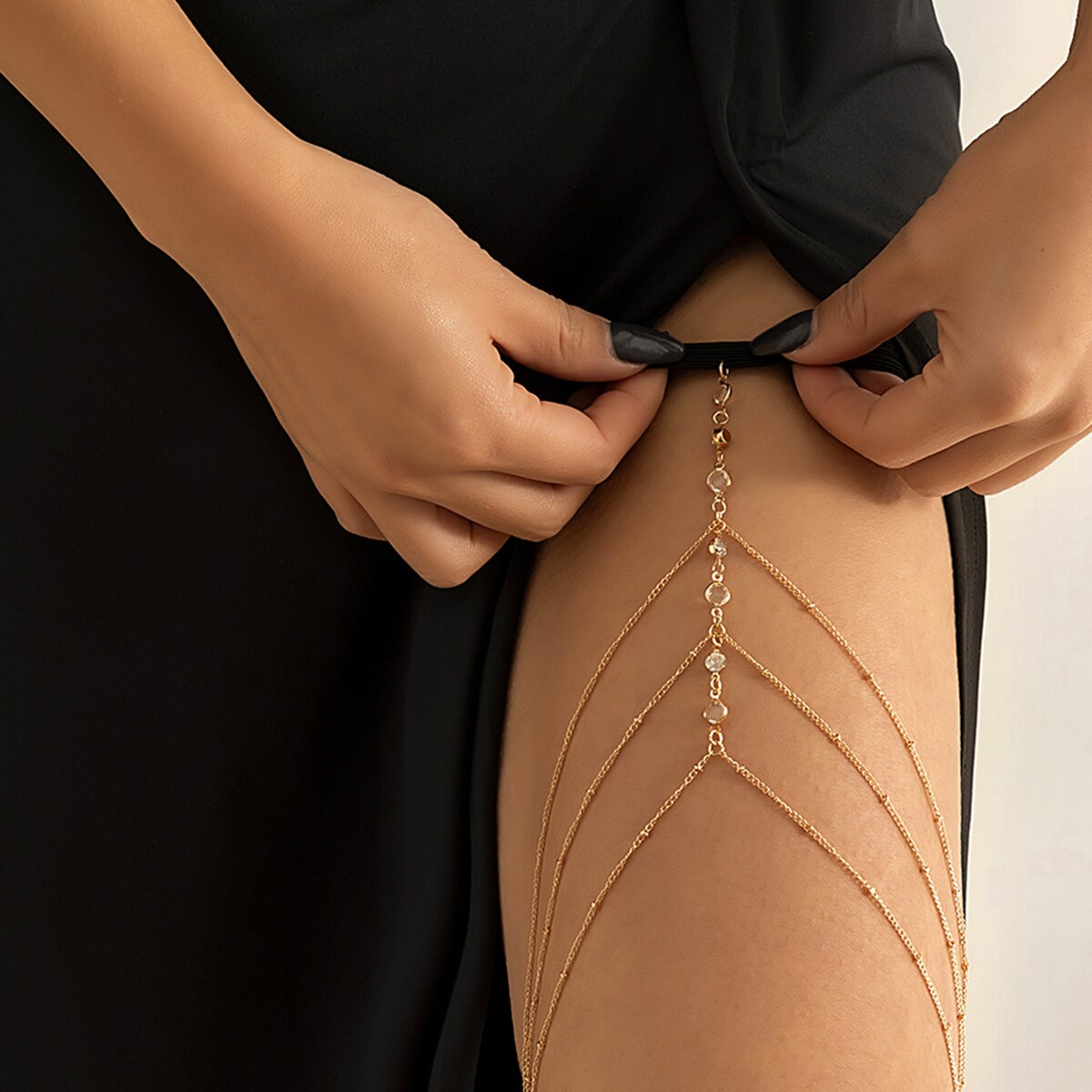 自由奔放に生きる弾性バンドクリスタル脚太ももチェーン女性の夏 - Body Jewelry Thigh Chain のレビューと価格