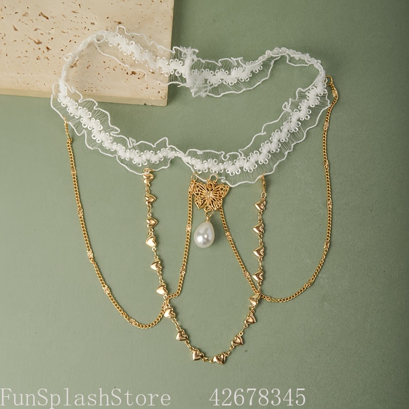 1個入り、白いレーストリムとゴールドチェーンを使用した、蝶と - Body Jewelry Thigh Chain のレビューと価格