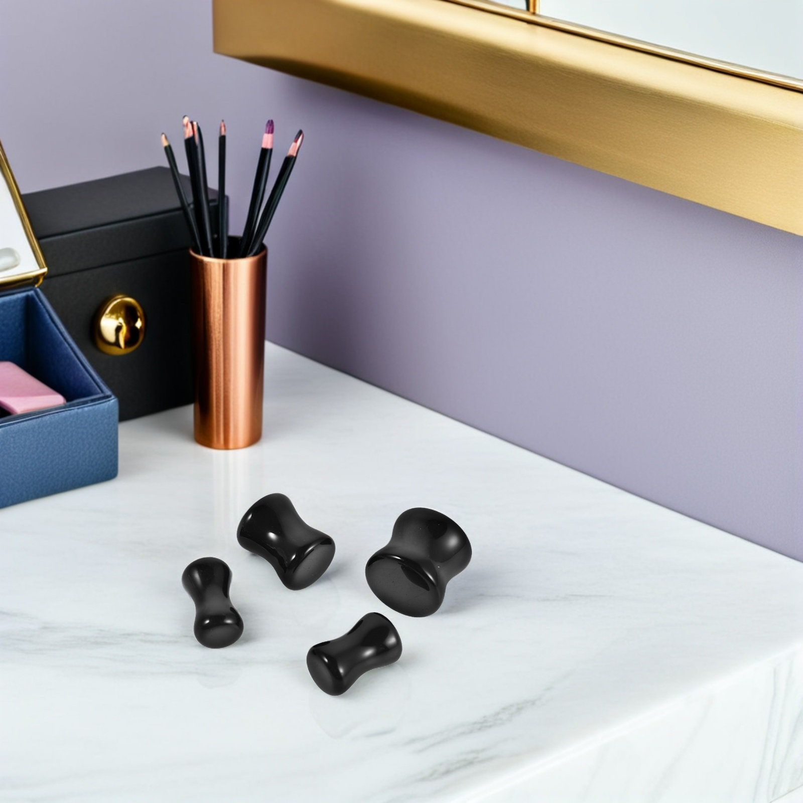4組のオブシディアン製イヤープラグ、滑らかな石製のトンネル型 - Body Jewelry Gauge To Mm のレビューと価格