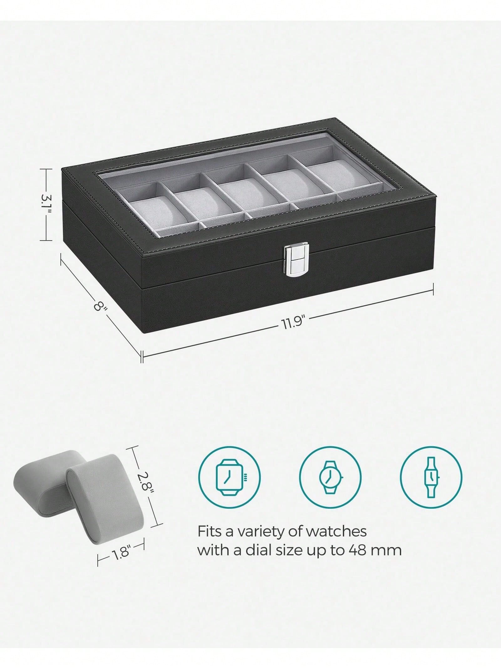 12スロットのロック可能な時計ボックス、ガラス蓋と引き出し付 - Body Jewelry Organizer のレビューと価格