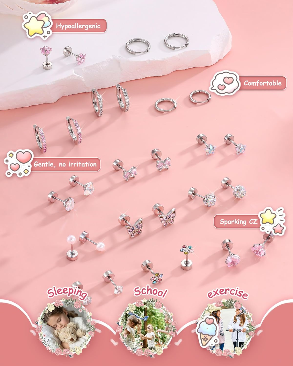 Bobisty 1 ペアイヤリング女性用サージカルスチールス - Body Jewelry Flat Back のレビューと価格
