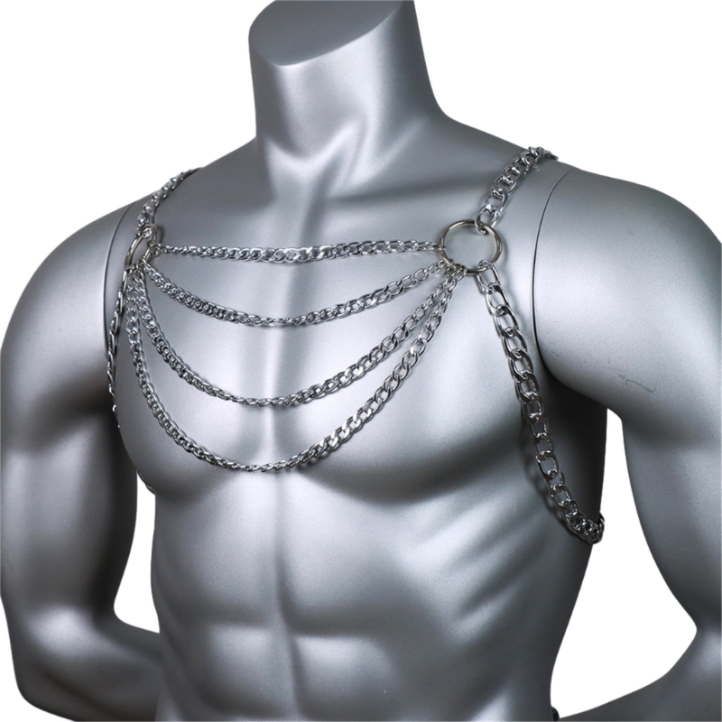 男性のセクシーなメタルボディ胸チェーンジュエリーパンクスタイ - Body Jewelry Harness のレビューと価格