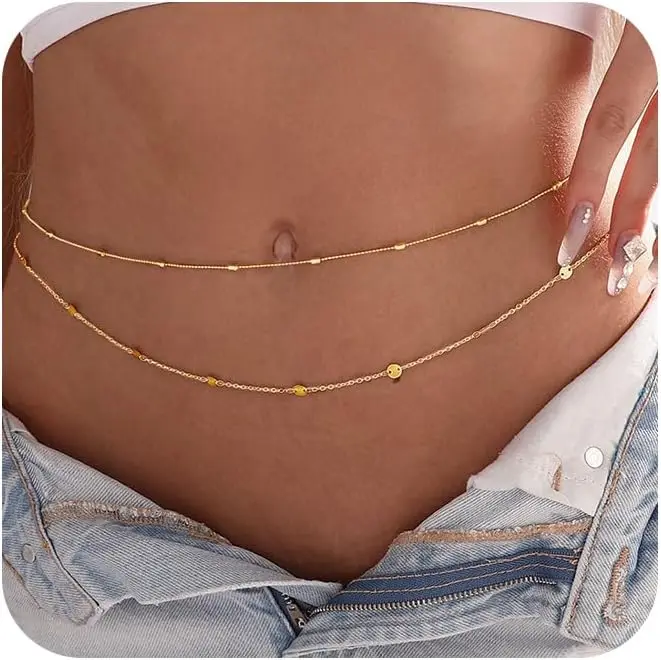女性用防水ボディチェーン 18K金メッキ ウエストビーズチェ - Body Jewelry Waterproof のレビューと価格
