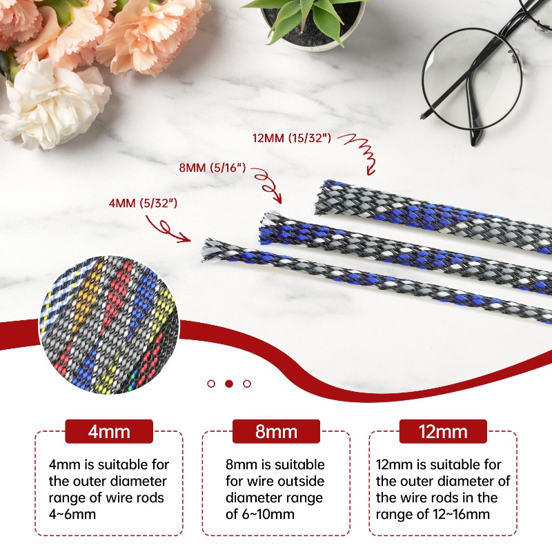 ケーブルスリーブ PP綿+PET糸編組拡張可能4mm 8mm - Body Jewelry 4 U のレビューと価格