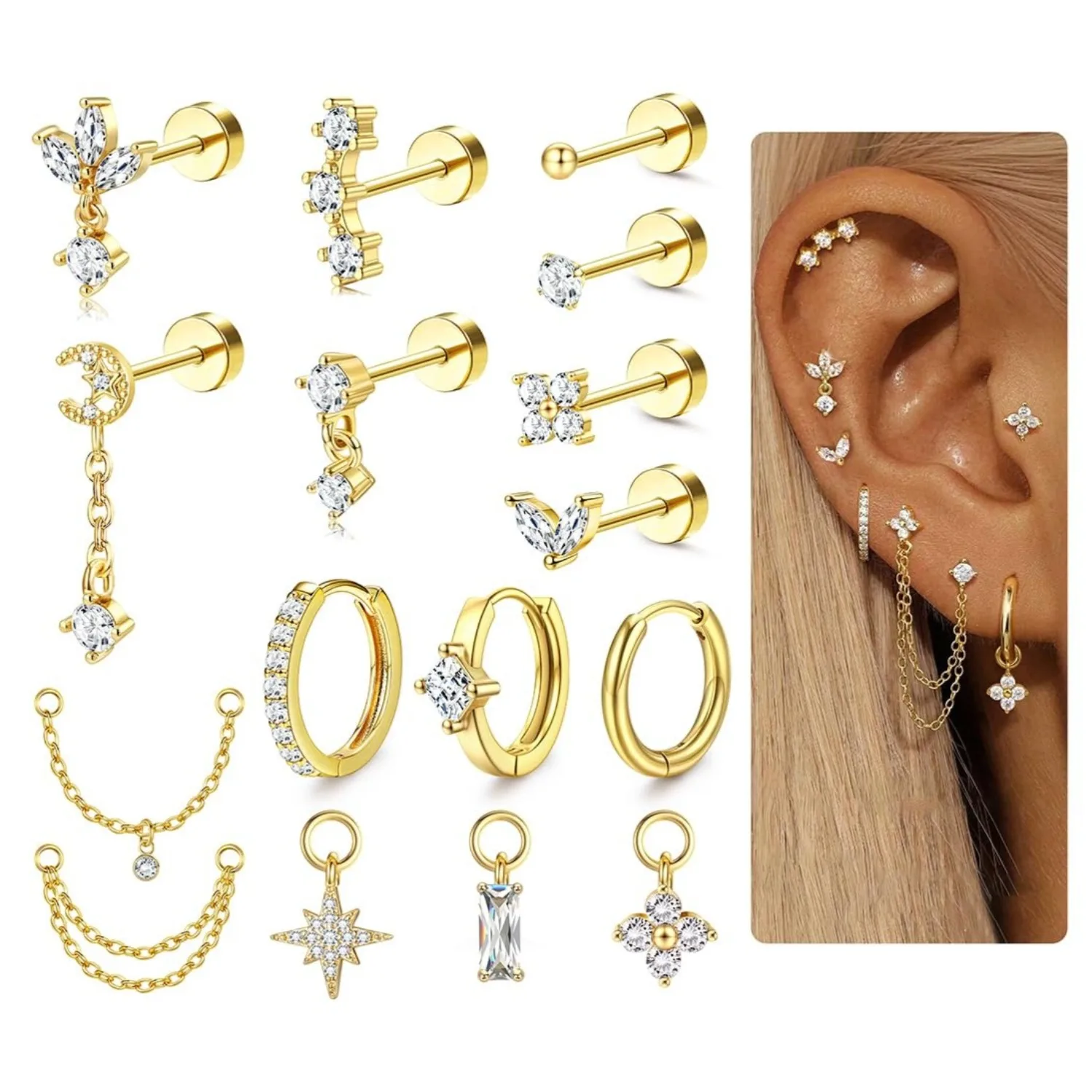 16ゲージの女性用軟骨ピアス。裏面が平らで、アレルギーを起こ - Body Jewelry Flat Back のレビューと価格