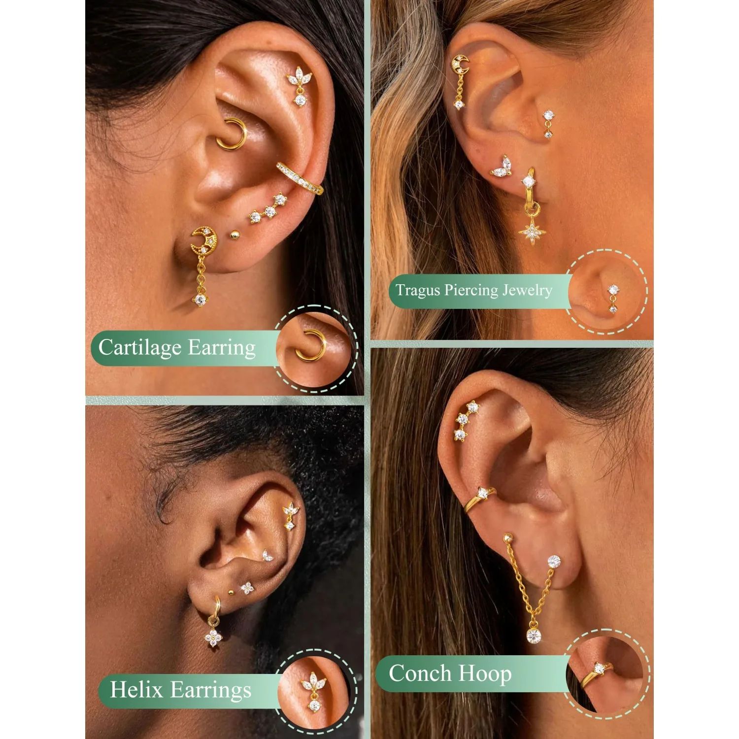 16ゲージの女性用軟骨ピアス。裏面が平らで、アレルギーを起こ - Body Jewelry Flat Back のレビューと価格