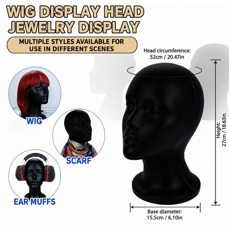 黒いベルベット製マネキンヘッド、周囲52cm、フォーム製ウィ - Body Jewelry Shop のレビューと価格